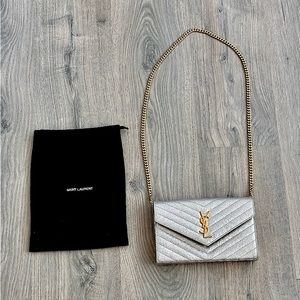 Saint Laurent Gold Chain Leather Monogram Shoulder Strap